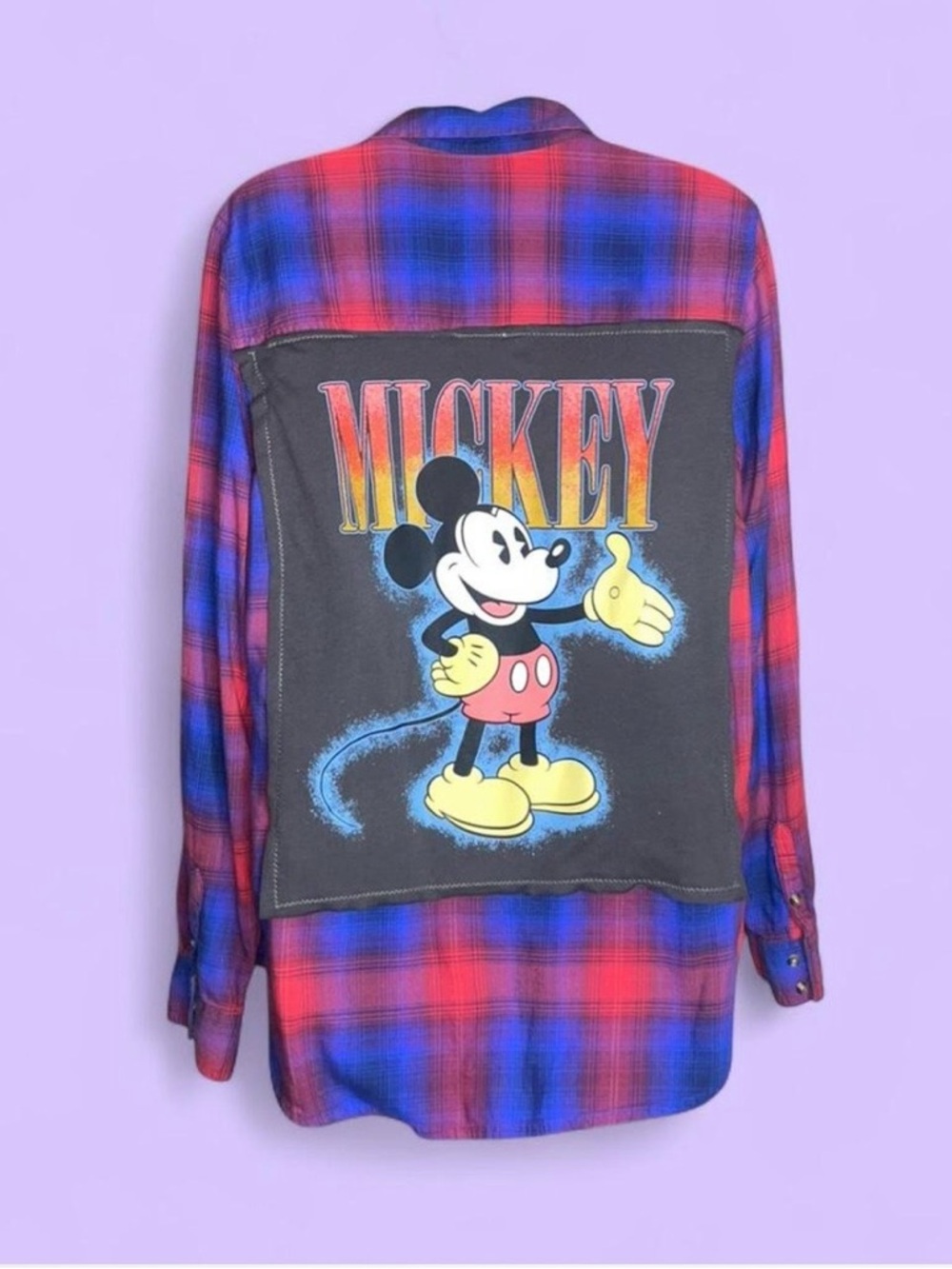 Upcycled American Eagle Mickey Mouse Plaid Shirt - Picture 1 of 12